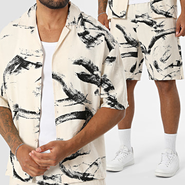 Uniplay - Completo Camicia Maniche Corte E Pantaloncino BM271 Beige Nero