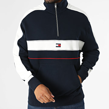Tommy Jeans - Sweat Col Zippé Relaxed Fit Colorblock 3244 Bleu Marine Blanc