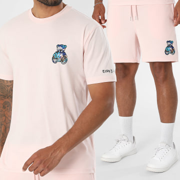 Teddy Yacht Club - Co-ord Set T-Shirt En Casual Short Essentials Art Series Lichtblauwe Roos
