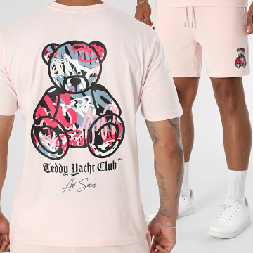 Teddy Yacht Club - Co-ord Set T-Shirt En Casual Short Essentials Art Series Lichtroze Roos