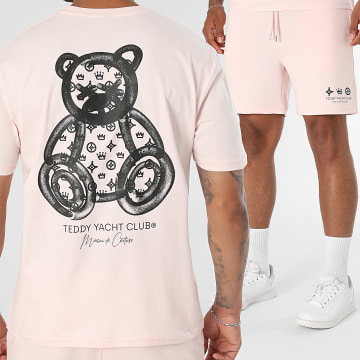 Teddy Yacht Club - Co-ord Set T-Shirt En Casual Short Maison De Couture Rush Lichtroze Zwart