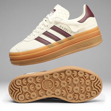 Adidas Originals - Baskets Femme Gazelle Bold J KI4559 Cream White Maroon Gold Metallic