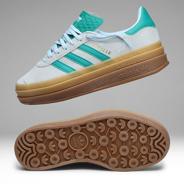 Adidas Originals - Zapatillas Mujer Gazelle Bold W KI7214 Cielo Claro Verde Equilibrio Oro Metálico