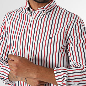 Tommy Hilfiger - Camisa Manga Comprida Liquid Flex Poplin Stripe 3315 Branco Azul Vermelho