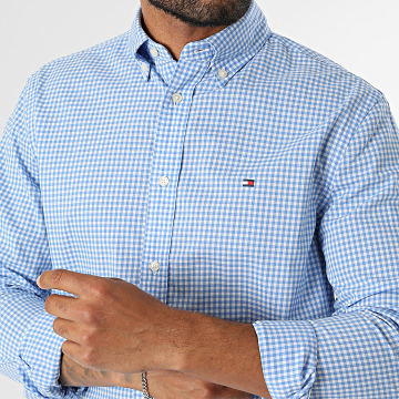 Tommy Hilfiger - Camisa Manga Longa Regular Fit Flex Poplin Gingham 3319 Azul Claro