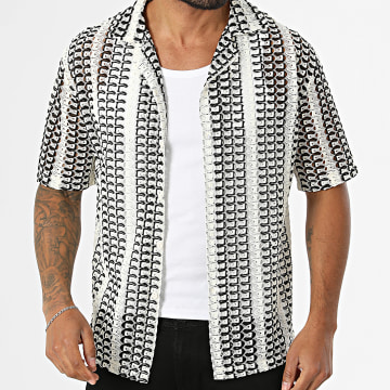 Frilivin - Camisa de manga corta crochet 098 Negro Blanco