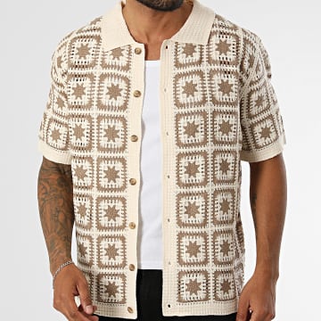 Frilivin - Camisa Manga Corta Crochet 308 Beige Claro Verde Kaki