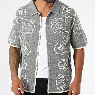 Frilivin - Chemise Manches Courtes Crochet 211 Gris Beige Floral