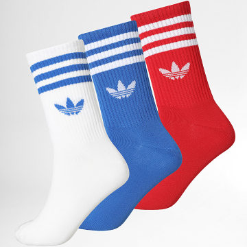 Adidas Originals - Pack de 3 Pares de Calcetines 3 Stripes Crew JZ4942 Blanco Rojo Azul Real