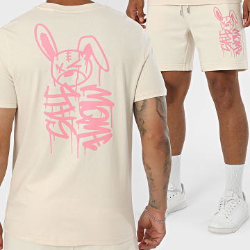 Sale Môme Paris - Ensemble Tee Shirt Et Short Jogging Lapin Dripping Graffiti Beige Rose