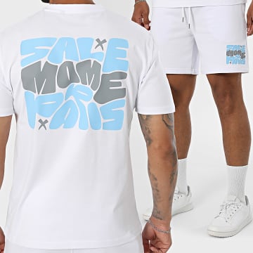 Sale Môme Paris - Ensemble Tee Shirt Et Short Jogging Bubble Blanc Gris Bleu Clair