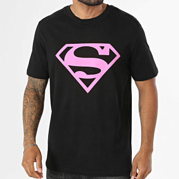 Superman - Camiseta Oversize Neon Logo Negro Rosa Fluor