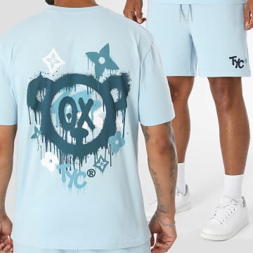 Teddy Yacht Club - Co-ord Set T-Shirt en Casual Short Monogram Multi Blue Lichtblauw