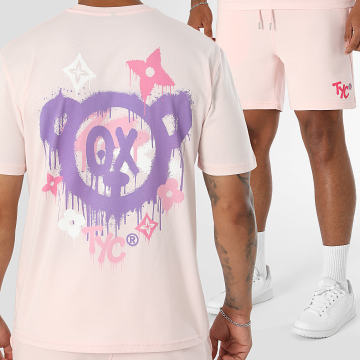 Teddy Yacht Club - Co-ord Set T-Shirt en Casual Short Monogram Multi Roze Lichtroze