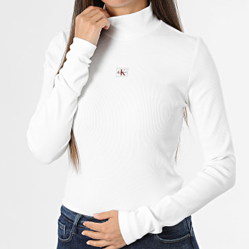 Calvin Klein - Tee Shirt Manches Longues Col Montant Rib Femme 7D203G Blanc