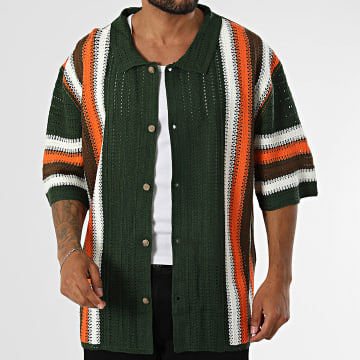 Frilivin - Camisa Manga Corta Crochet 280 Verde Oscuro Blanco Naranja Marrón