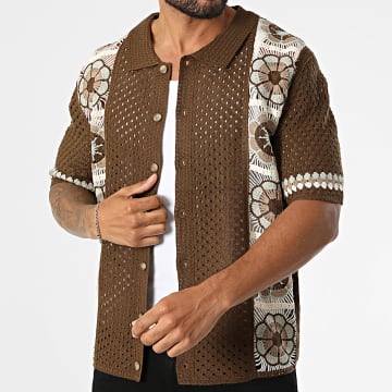 Frilivin - Camisa Manga Corta Crochet 228 Marrón Floral