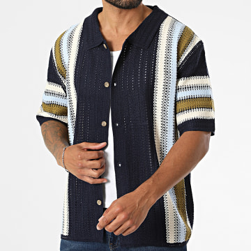 Frilivin - Chemise Manches Courtes Crochet 280 Bleu Marine Beige Bleu Clair Vert Kaki