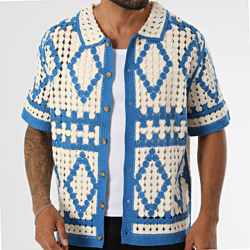 Frilivin - Camisa Manga Corta Crochet 225 Beige Azul