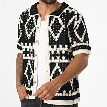 Frilivin - Camisa Manga Corta Crochet 225 Negro Beige
