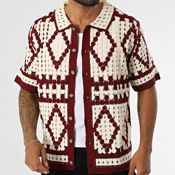 Frilivin - Camisa Manga Corta Crochet 225 Beige Burdeos