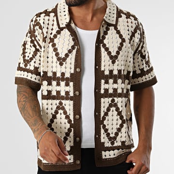 Frilivin - Camisa Manga Corta Crochet 225 Beige Marrón
