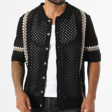 Frilivin - Camisa Manga Corta Crochet 223 Negro
