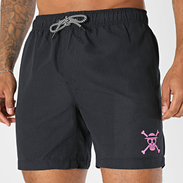 One Piece - Short De Bain Skull Noir Rose Fluo