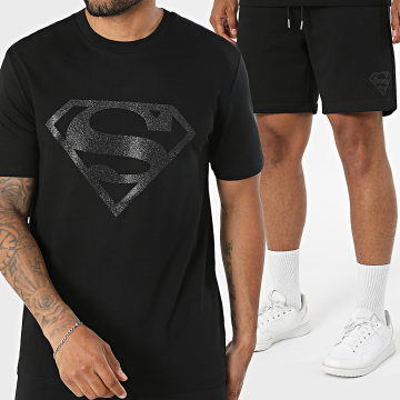 Superman - Conjunto Camiseta Y Pantalón Corto De Chándal Big Front Negro Glitter