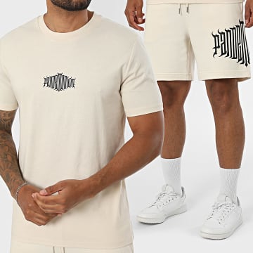 Vald - Ensemble Tee Shirt Et Short Jogging Pandemonium Beige Noir