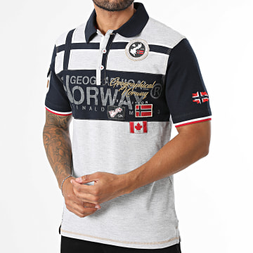 Geographical Norway - Polo Manga Curta Karadock Cinza Mesclado Azul Marinho