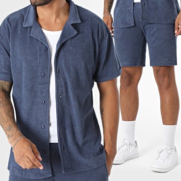 Paname Brothers - Ensemble Chemise Manches Courtes Et Short Tissu Eponge Cassis Bleu