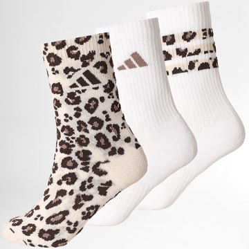 Adidas Sportswear - Lot De 3 Paires De Chaussettes Femme Leo Graphic KH0164 Blanc Beige Leopard