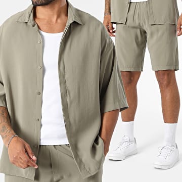 Mackten - Completo Camicia Maniche Corte E Pantaloncino 010 Verde Kaki