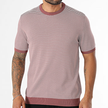 Mackten - T-Shirt Maglia A Righe 592 Rosa Bianco