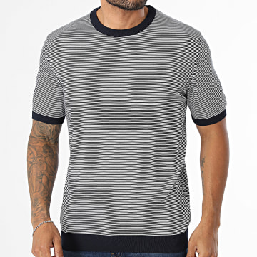 Mackten - T-Shirt Maglia A Righe 592 Blu Navy Bianco