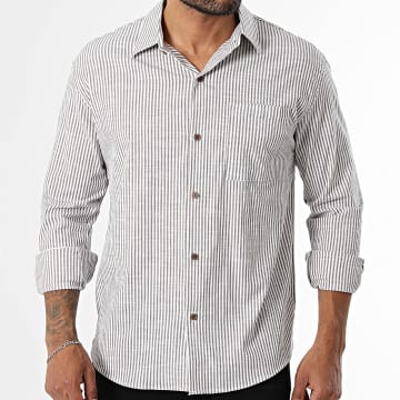 Mackten - Camicia Maniche Lunghe A Righe 377 Marrone Bianco