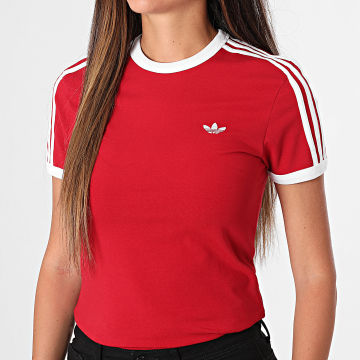 Adidas Originals - T-Shirts Slim A Streifen Damen 3 Stripes KS4779 Rot Weiß