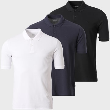 Jack And Jones - Pack de 3 Polos de Manga Corta Básicos Negro Blanco Azul Marino