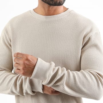 LBO - Pullover Rundhals Strick Waffle 4258 Beige