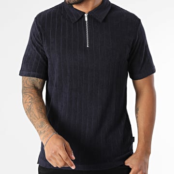 Jack And Jones - Polo Manches Courtes Texturé Elijah Bleu Marine