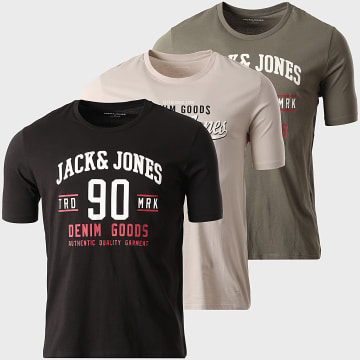 Jack And Jones - Pack de 3 Camisetas Ethan Beige Verde Kaki Negro