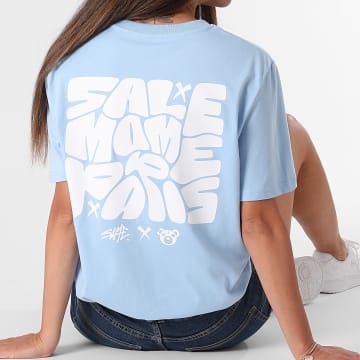 Sale Môme Paris - Tee Shirt Oversize Femme Bubble Back Bleu Clair Blanc