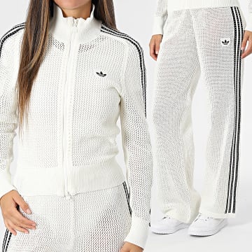 Adidas Originals - Chándal perforado a rayas mujer Crochet KC6496 KC6493 Beige Claro
