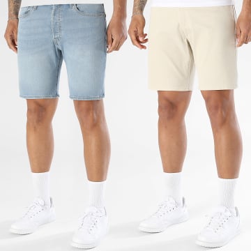 Jack And Jones - Pack of 2 Jean Shorts Regular Fit Rick Original Blue Denim Beige