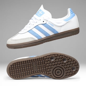 Adidas Originals - Zapatillas Mujer Samba OG J KZ8683 Blanco Calzado Azul Fusion Gum 5