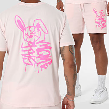 Sale Môme Paris - Tracksuit T-Shirt And Jogger Short Rabbit Dripping Graffiti Pink Neon Pink