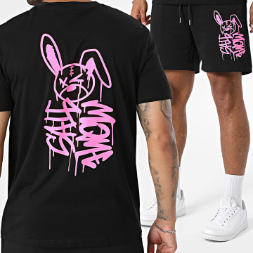 Sale Môme Paris - Tracksuit T-Shirt And Jogger Short Rabbit Dripping Graffiti Black Neon Pink