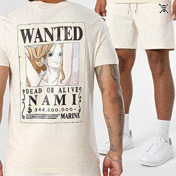 One Piece - Ensemble Tee Shirt Et Short Jogging Wanted Nami Beige