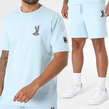 Looney Tunes - Co-ord Set T-Shirt En Casual Short Patch Geborduurd Bugs Bunny Front Lichtblauw